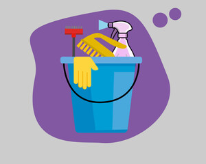 Set tools for cleaning isolated  in flat cartoon style Vector illustration