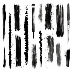 Collection of detailed ink splats isolated on transparent background
