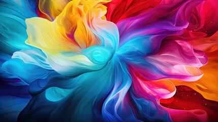 The merger of vibrant swirls of primary colors creates a kaleidoscope effect.