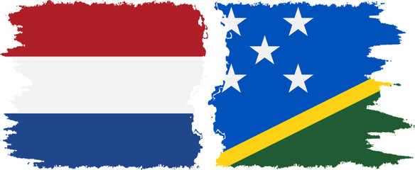 Solomon Islands and Netherlands grunge flags connection vector
