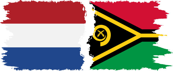 Vanuatu and Netherlands grunge flags connection vector