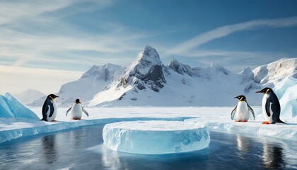 penguin in polar regions with product display
