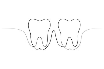 Continuous one-line tooth drawing style and single-line art outline illustration