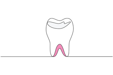 Continuous one-line tooth drawing style and single-line art outline illustration