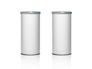 Cans packaging for snack product like potato chips or peanuts, transparent background