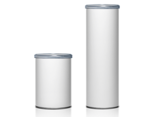 Cans packaging for snack product like potato chips or peanuts, transparent background