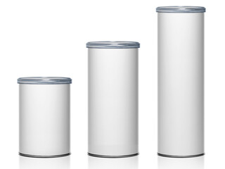 Cans packaging for snack product like potato chips or peanuts, transparent background