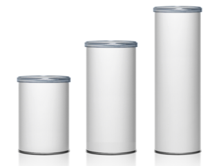 Cans packaging for snack product like potato chips or peanuts, transparent background