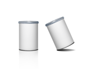 Cans packaging for snack product like potato chips or peanuts, transparent background