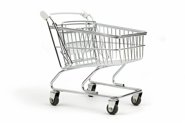 An isolated white metal shopping cart or trolley, empty