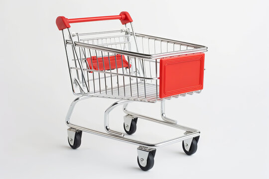 An isolated white metal shopping cart or trolley, empty