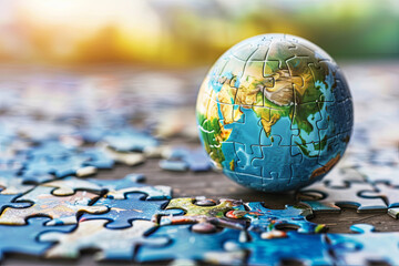 Concept of global strategy solution - earth as a jigsaw puzzle