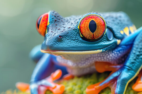 Colorful Tree Frog Close-up. High-Resolution Macro Photography. Wildlife and Biodiversity Concept for Zoological Educational Material, Nature Conservation Poster