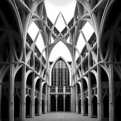 Symmetrical architecture in black and white.