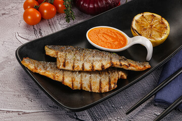 Grilled seabass fillet with lemon