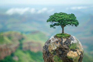 An earth made of vegetation with a tree growing on it