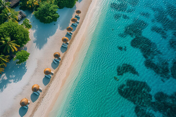 Fototapeta na wymiar Aerial of Tropical Beach and Palm Trees 