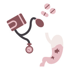 Stomach cancer disease. Vector illustration in flat style with cancer disease theme. Editable vector illustration.