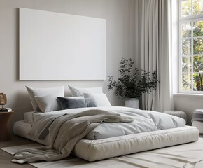 Canvas Mockup in a Modern Bedroom Interior Background. Presented in 3D Render. Made with Generative AI Technology