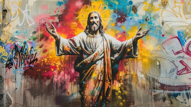 Jesus Christ. Abstract colorful Illustration. Digital painting. Graffiti style
