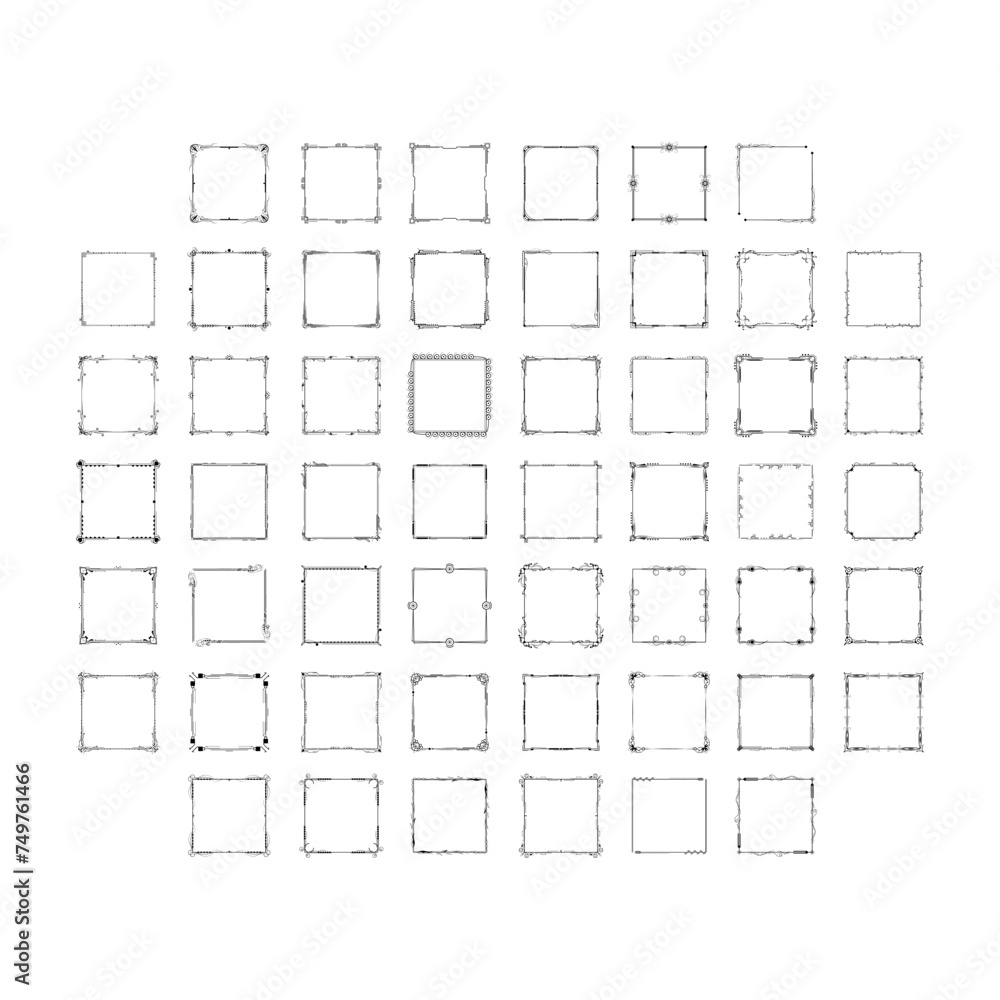 Poster set black simple line frame collection doodle square floral frame elements vector design style sketc