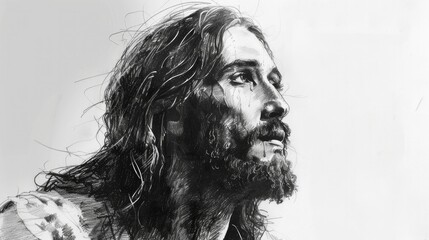 Jesus Christ. Black and white illustration - obrazy, fototapety, plakaty