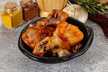 Raw marinated chicken drumstick for cooking