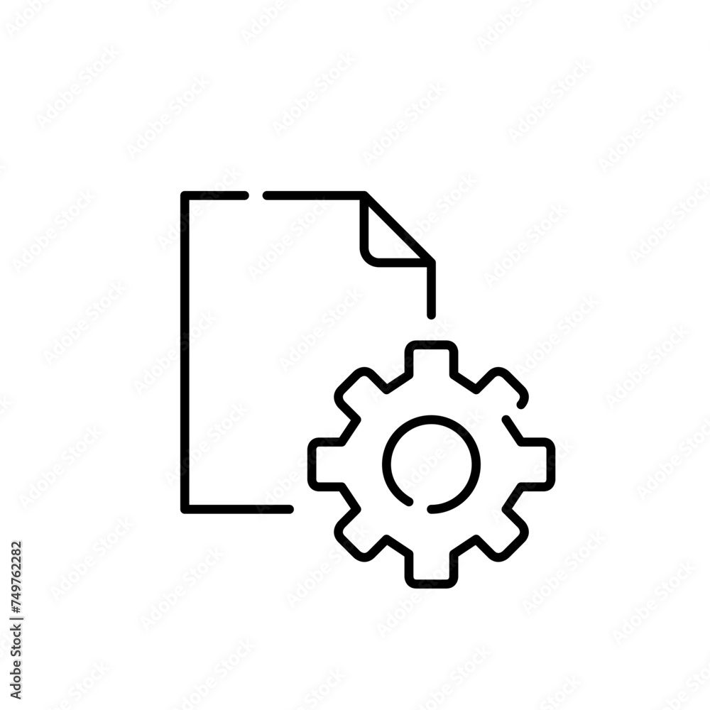 Poster file configuration and document settings. file symbol and cogwheel. pixel perfect, editable stroke v