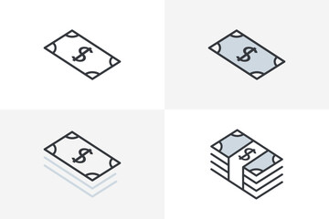 Money Cash icon bundle, Set of Cash Dollar sign currency vector illustration