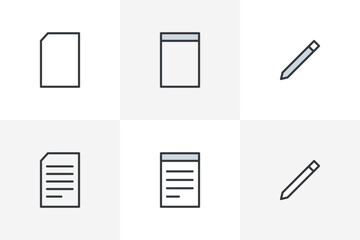 Set of Document Notepad Icon, File Flat Icon. Document, Notebook, File Icon Set Vector Illustration