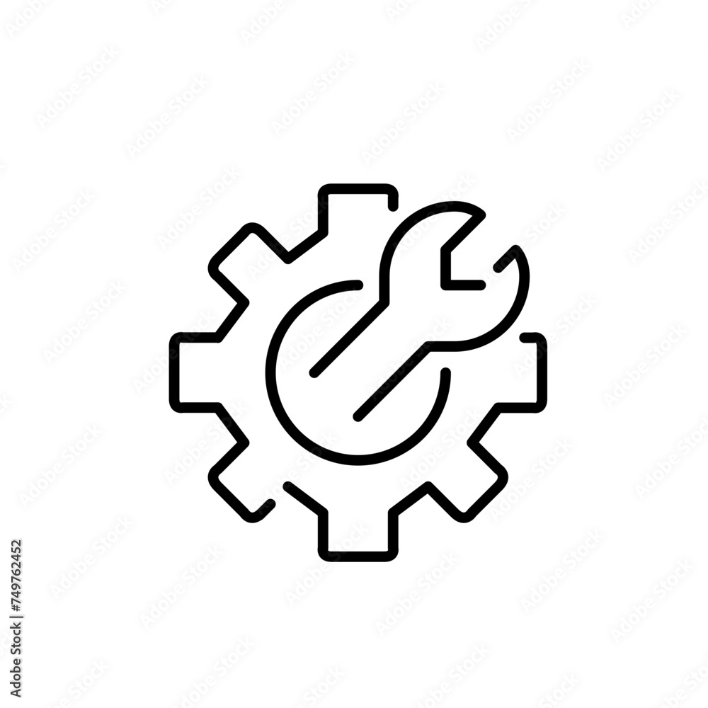 Poster wrench inside of cogwheel. efficiency and innovation, productivity, engineering, and problem-solving