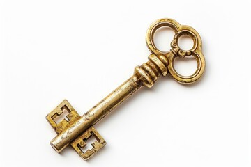 gold vintage key on a white background.