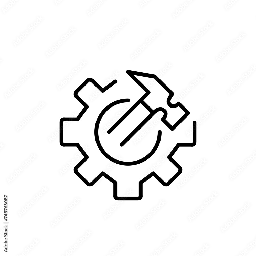 Poster cogwheel and hammer tools icon. hands-on approach to maintenance and diy projects. apps interfaces. 