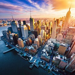 aerial view new york city - obrazy, fototapety, plakaty