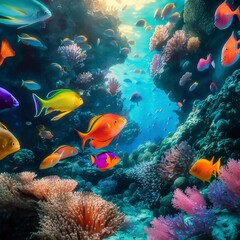 Naklejka na ściany i meble aquatic underwater colorful tropical fish