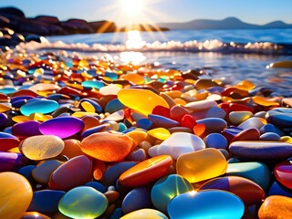 Fototapeta na wymiar Seaside Serenity: Vibrant Stone Wallpaper for Captivating Backgrounds