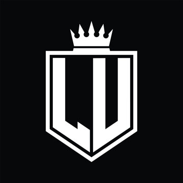 recommend clip art: LU Logo monogram bold shield geometric shape with crown outline black and white style design
