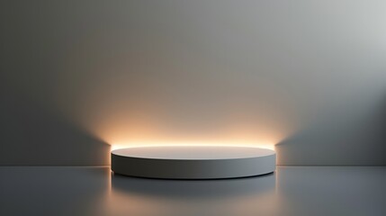 Sleek minimalist podium with ambient lighting. Contemporary design for product staging and sophisticated presentations.