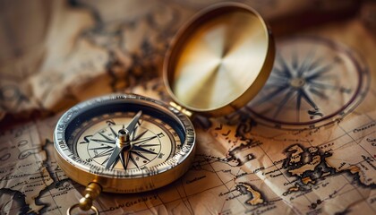A compass on a map
