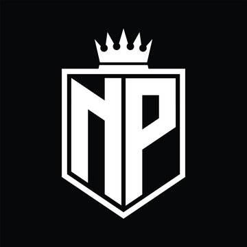 recommend clip art: NP Logo monogram bold shield geometric shape with crown outline black and white style design
