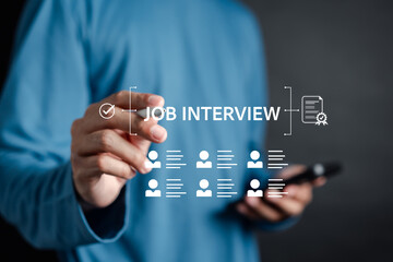 Job interview, new career recruitment sites. recruiting with online technology. unemployment finding job search for resume register find your career concept.