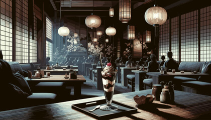 The concept of the image of a fashionable Japanese café. Vector illustration.
