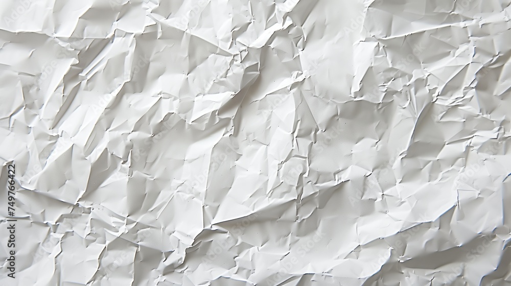 Poster white crumpled paper texture in top view as a background.