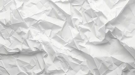 White crumpled paper background texture, top view.