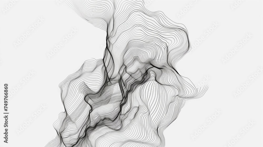 Poster abstract minimalist line drawing with a deconstructed fractal split effect.