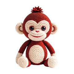 cute monkey made with amigurumi art on isolated transparent background png, generated with AI