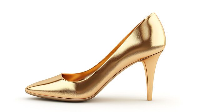 Golden stiletto heels woman shoes isolated on white background. generative ai 