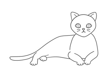 The cat is in a relaxed position, raising his upper body and staring straight at the front. Line drawing, coloring.