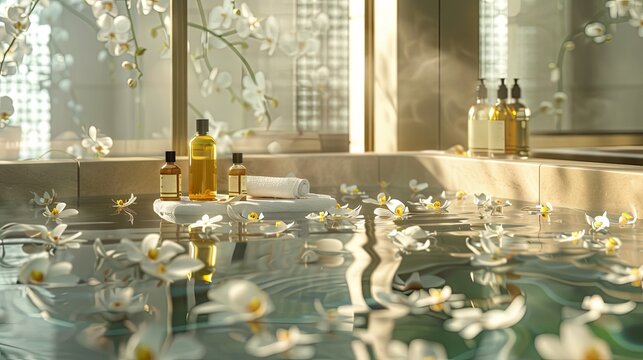 Luxurious Bath Time with Aromatherapy Oils and Orchids