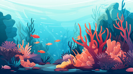 Fototapeta na wymiar A vector graphic of a coral reef teeming with fish.